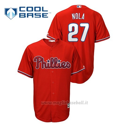 Maglia Baseball Uomo Philadelphia Phillies 27 Aaron Nola Cool Base Alternato Rosso